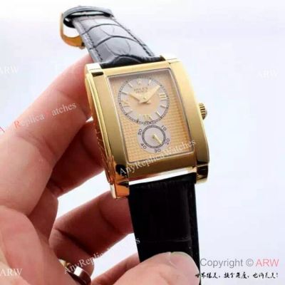 Copy Rolex Cellini Prince Watch Gold Dial Black Leather Band